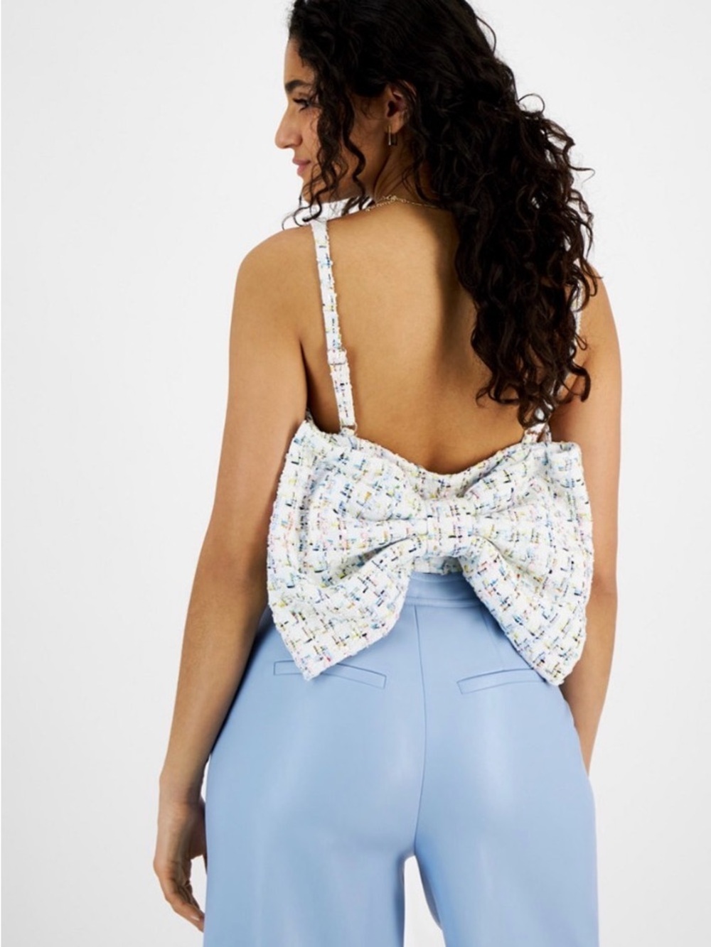 NWT Avec Les Filles Tweed Bow Back Crop Top - XL - Picture 7 of 13